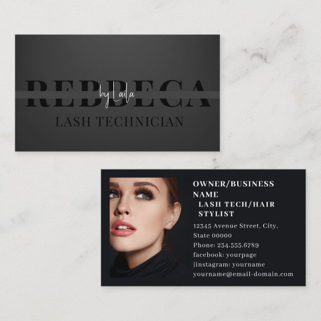 Lashes Brows Makeup Artist Black 1 Photo Business Business Card (Front/Back)