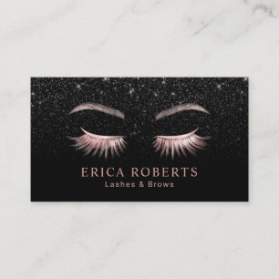 Lashes & Brows Makeup Artist Black Glitter Salon Business Card