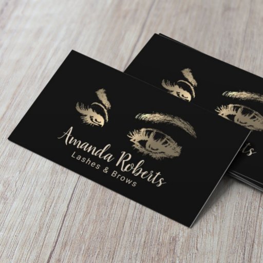 Customizable Lashes &amp; Brows Makeup Artist Black &amp; Gold Business Card