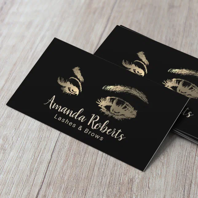 Lashes & Brows Makeup Artist Black & Gold Business Card | Zazzle