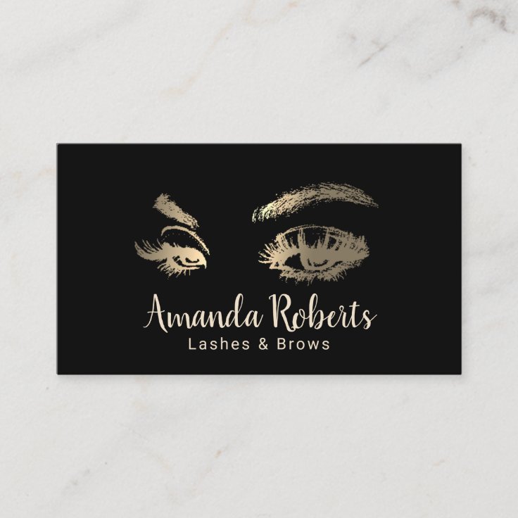 Lashes & Brows Makeup Artist Black & Gold Business Card | Zazzle