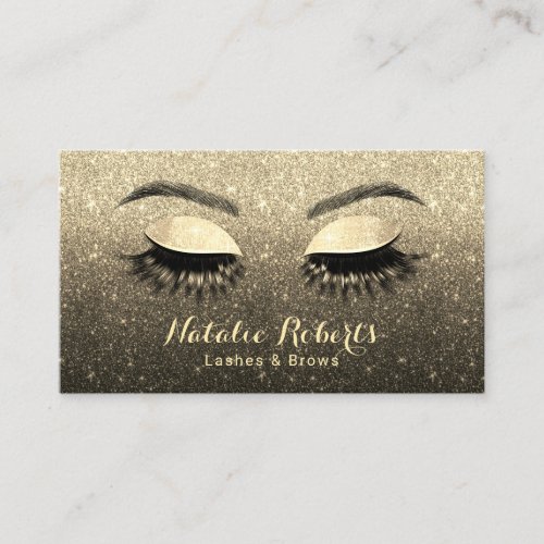 Lashes Brows Makeup Artist Black  Gold Glitter Business Card
