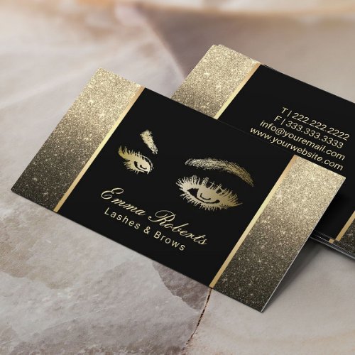 Lashes Brows Makeup Artist Black  Gold Ombre Business Card