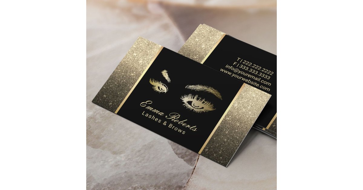 Lashes Brows Makeup Artist Black & Gold Ombre Business Card | Zazzle