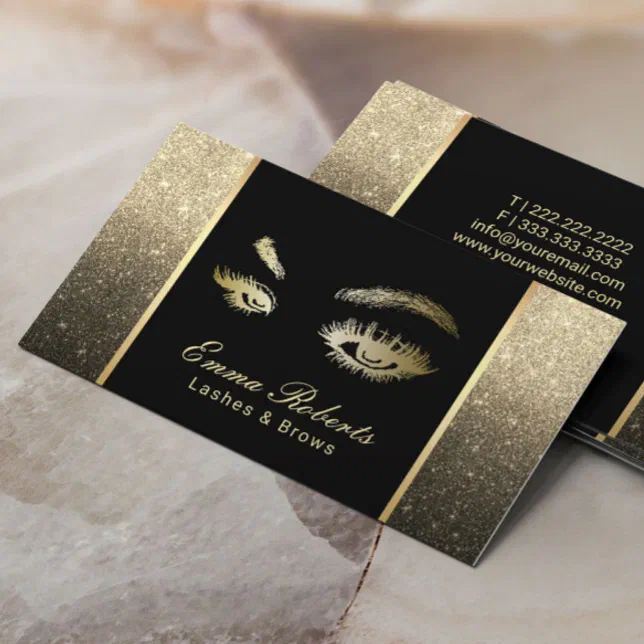 Lashes Brows Makeup Artist Black & Gold Ombre Business Card | Zazzle