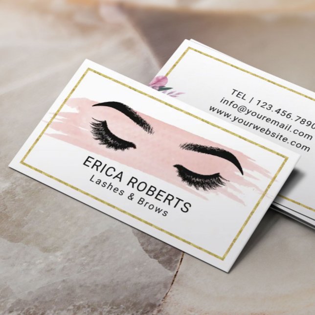 Lashes & Brows Makeup Artist Blush Beauty Floral Business Card (Creator Uploaded)