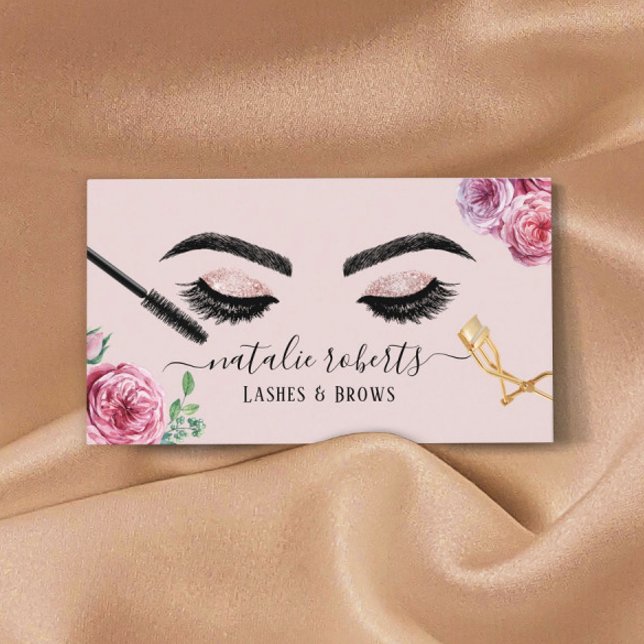 Lashes Brows Makeup Artist Blush Floral Eyelash Business Card (Creator Uploaded)