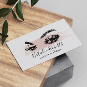 Lashes Brows Makeup Artist Blush Pink Watercolor Business Card
