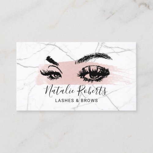 Lashes Brows Makeup Artist Blush Stroke Marble Business Card