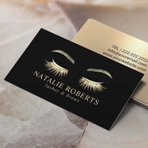 Lashes Brows Makeup Artist Glam Gold Beauty Salon Business Card