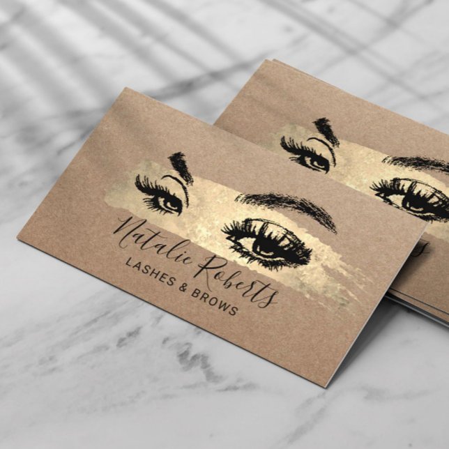 Lashes Brows Makeup Artist Gold Brushstroke Salon Business Card (Creator Uploaded)