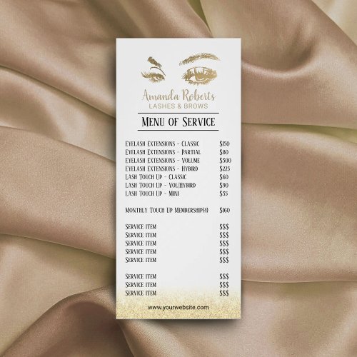 Lashes Brows Makeup Artist Gold Salon Price List Rack Card