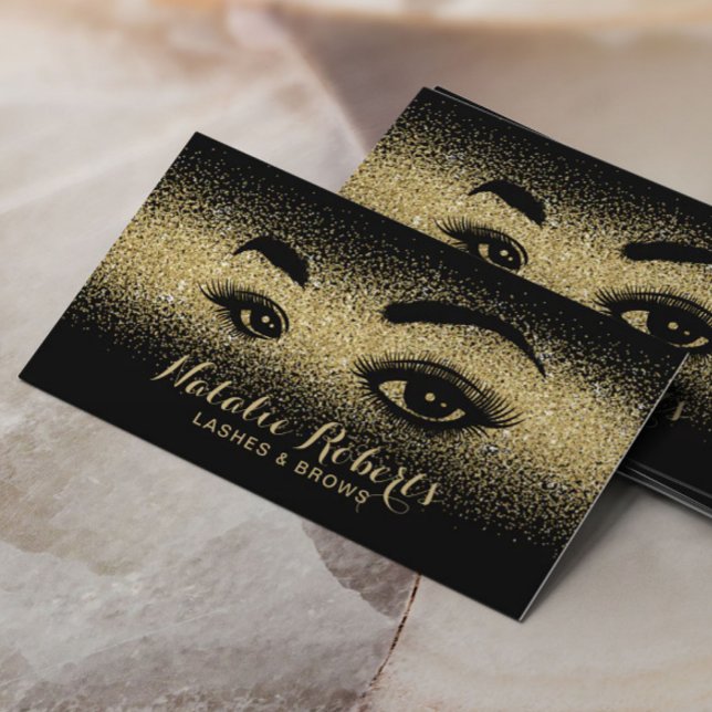 Lashes & Brows Makeup Artist Modern Black Gold Business Card (Creator Uploaded)