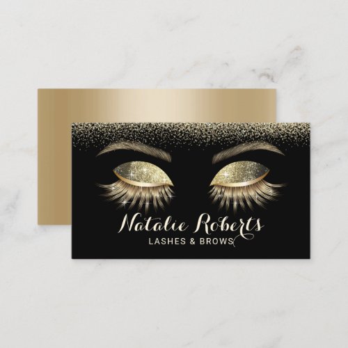 Lashes Brows Makeup Artist Modern Black  Gold Business Card