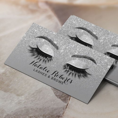 Lashes Brows Makeup Artist Modern Silver Glitter  Business Card