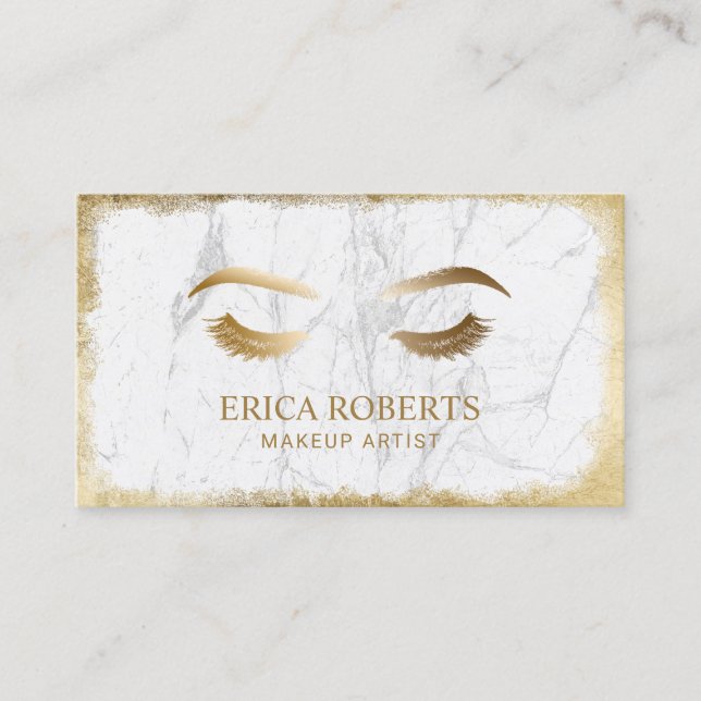 Lashes & Brows Makeup Artist Modern White Marble Business Card (Front)