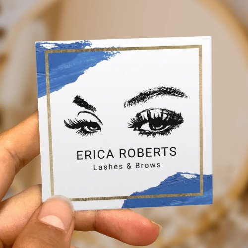 Lashes Brows Makeup Artist Navy Brush Stroke Salon Square Business Card