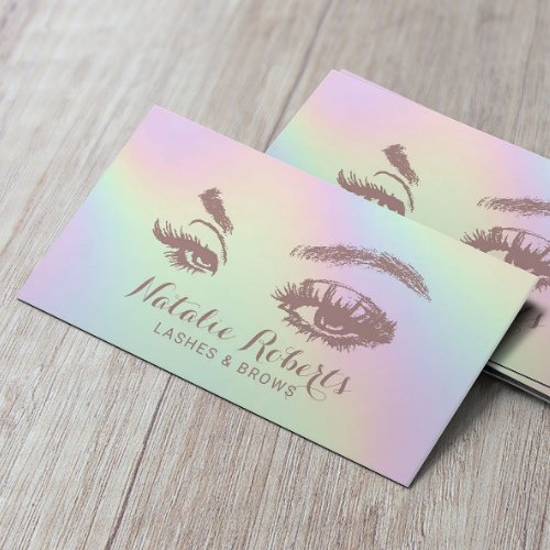 Lashes Brows Makeup Artist Pastel Holographic Business Card
