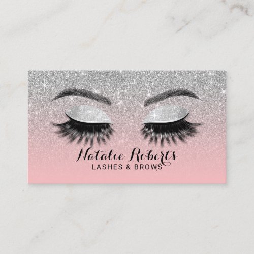Lashes Brows Makeup Artist Pink  Silver Glitter Business Card