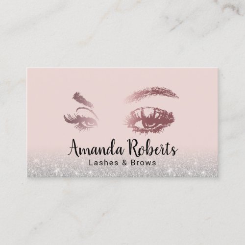 Lashes  Brows Makeup Artist Pink Silver Glitter Business Card