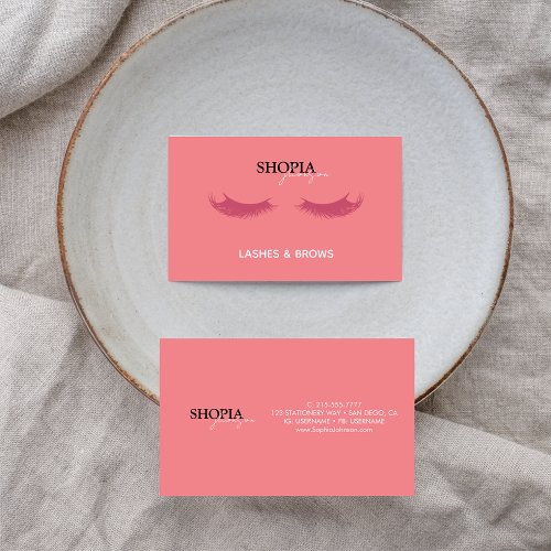 Lashes Brows Makeup Artist Pink Watercolor  Business Card