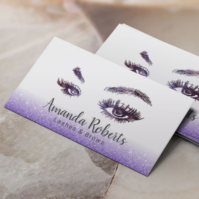 Lashes & Brows Makeup Artist Purple Glitter Business Card (Creator Uploaded)