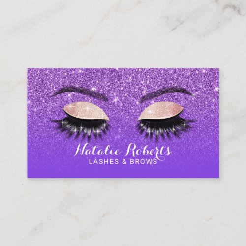 Lashes Brows Makeup Artist Purple Glitter Salon Business Card