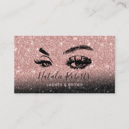 Lashes Brows Makeup Artist Rose Gold Black Glitter Business Card