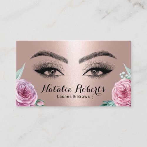 Lashes Brows Makeup Artist Rose Gold Floral Salon Business Card