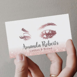 Lashes &amp; Brows Makeup Artist Rose Gold Glitter Business Card