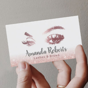 Lashes & Brows Makeup Artist Rose Gold Glitter Business Card