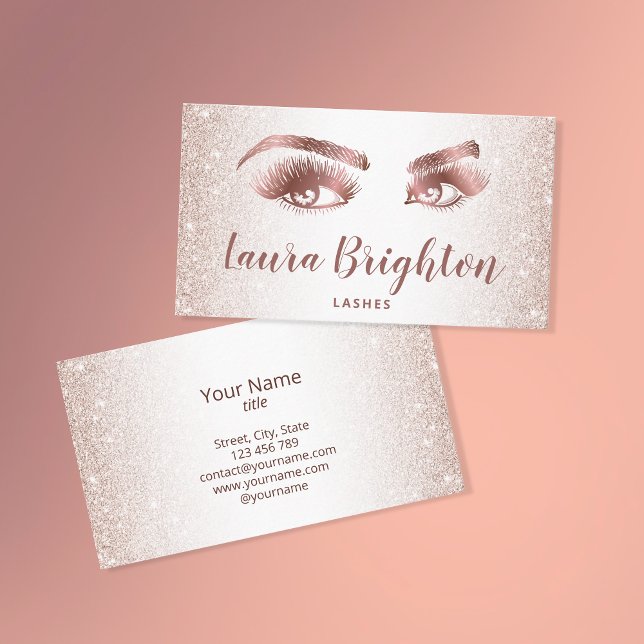 Lashes & Brows Makeup Artist Rose Gold Glitter Business Card (Creator Uploaded)
