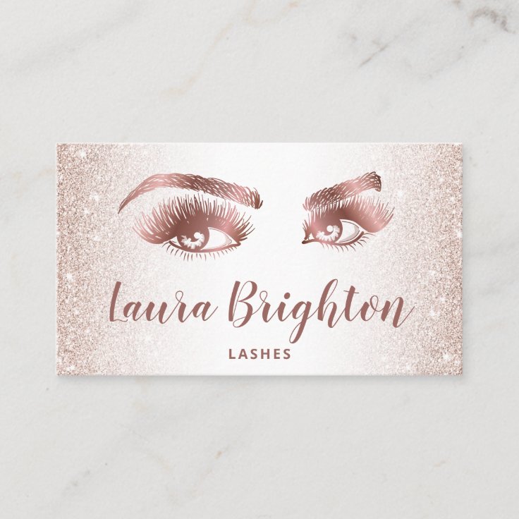 Lashes & Brows Makeup Artist Rose Gold Glitter Business Card | Zazzle