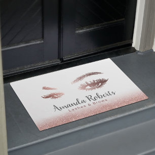 Lashes & Brows Makeup Artist Rose Gold Glitter Doormat
