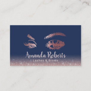 Lashes Brows Makeup Artist Rose Gold Glitter Navy Business Card