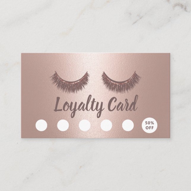 Lashes Brows Makeup Artist Rose Gold Loyalty Card (Front)