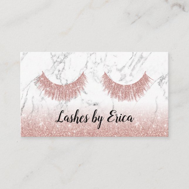 Lashes Brows Makeup Artist Rose Gold Modern Marble Business Card (Front)
