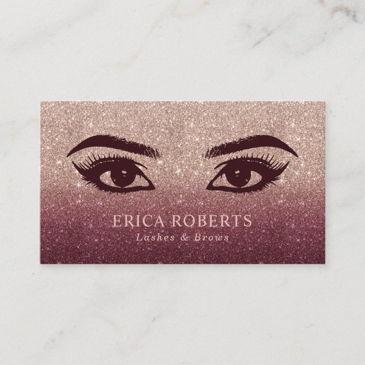 Lashes & Brows Makeup Artist Rose Gold Ombre Business Card | Zazzle