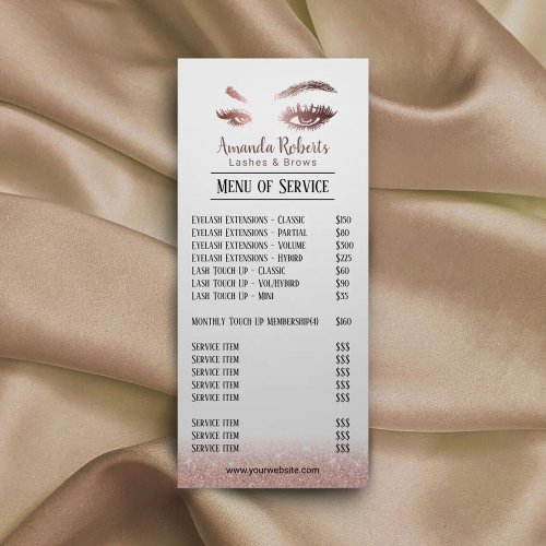 Lashes Brows Makeup Artist Rose Gold Price List Rack Card