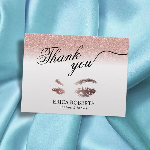 Lashes Brows Makeup Artist Rose Gold Thank You Postcard