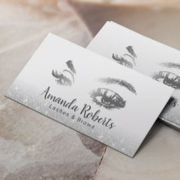 Lashes &amp; Brows Makeup Artist Silver Glitter Salon Business Card