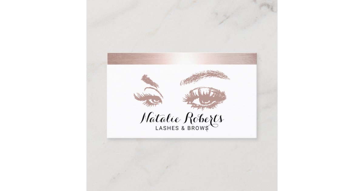 Lashes Brows Makeup Artist Trendy Rose Gold Border Business Card | Zazzle