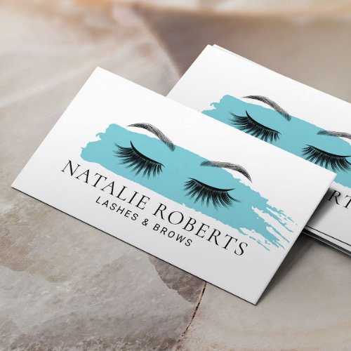 Lashes Brows Makeup Artist Turquoise Brushstroke Business Card