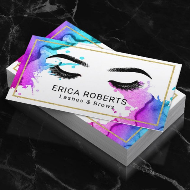 Lashes Brows Makeup Artist Watercolor Beauty Salon Business Card (Creator Uploaded)