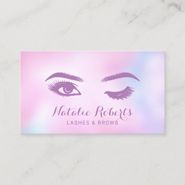 Lashes Brows Makeup Artist Watercolor Pink Salon Business Card (Front)