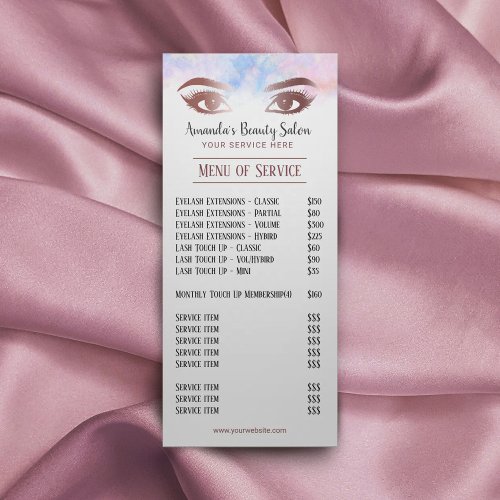 Lashes  Brows Makeup Artist Watercolor Price List Rack Card