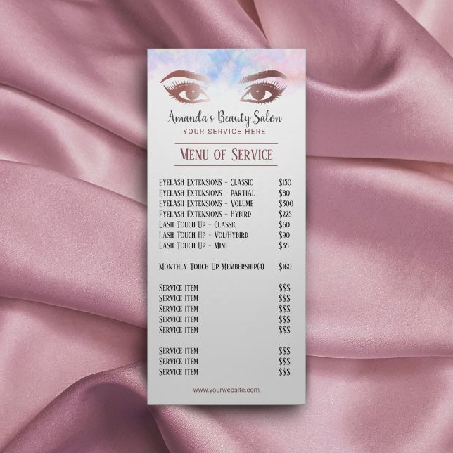 Lashes & Brows Makeup Artist Watercolor Price List Rack Card (Creator Uploaded)