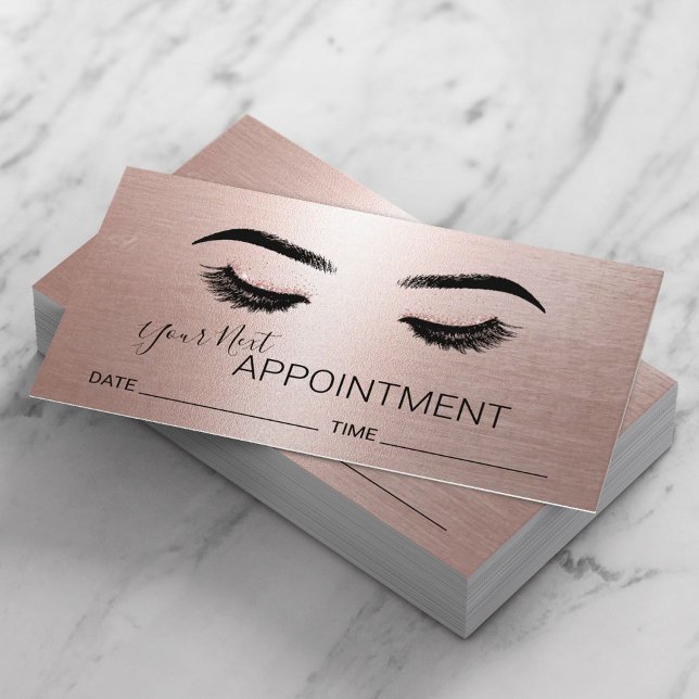 Lashes Brows Makeup Rose Gold Salon Appointment Card (Creator Uploaded)