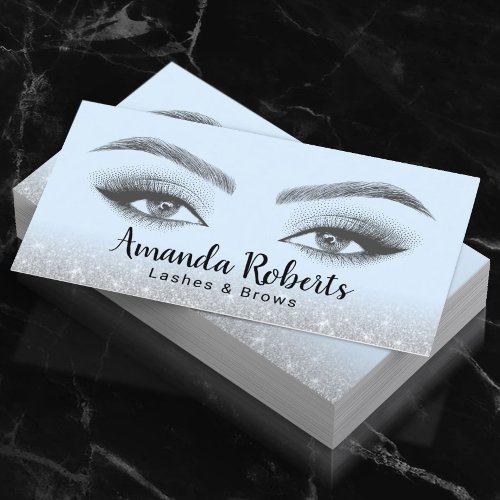 Lashes  Brows Microblading Blue  Silver Glitter  Business Card