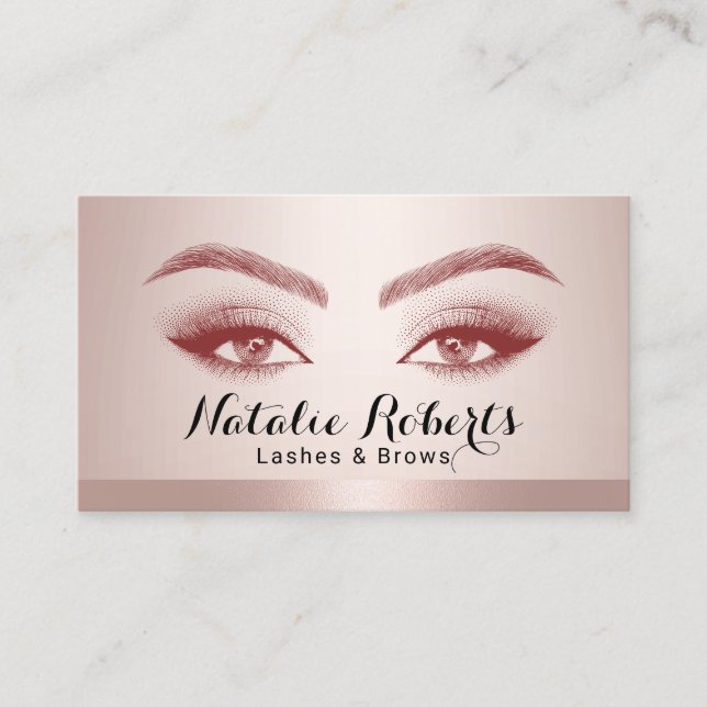 Lashes & Brows Microblading Blush Rose Gold Border Business Card (Front)